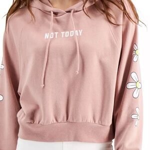 Rebellious One Juniors’ Floral-Sleeve Hoodie | Not Today Rose Pink Sweatshirt L